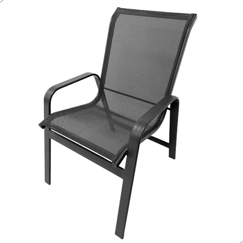 Cadeira De Alumínio Tela Sling Para Jardim E Piscina Área Cor Preto Liso