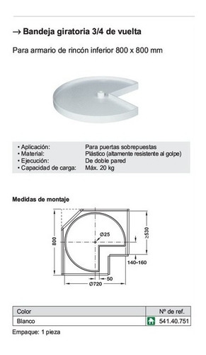Imagen 4 de 5 de Set Bandejas Giratorias 3/4 Hafele 541.40.751 800x800mm