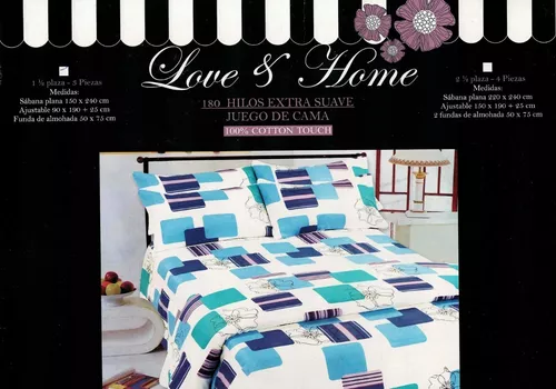 Juego Sabanas De Algodón Love & Home 1 1/2 P 150 Por 240