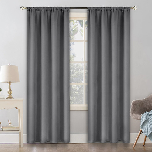 NANWEI Cortinas Blackout con bolsillo para varilla para recamara sala Premium 270X215cm 2 Paneles Aislamiento térmico y Reducción de ruido Tela impermeable Gris