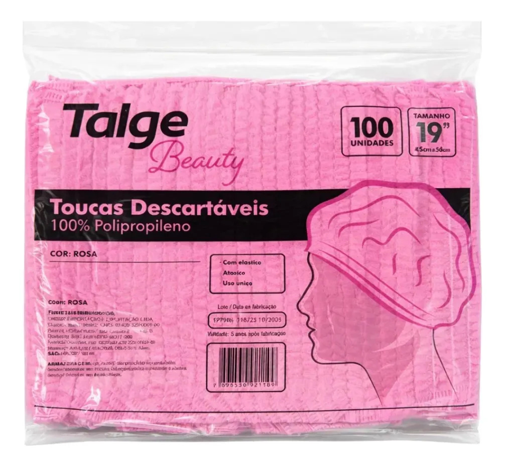 Touca Descartável Tnt Branca Rosa Preta Talge C/ 100 Unidade Rosa
