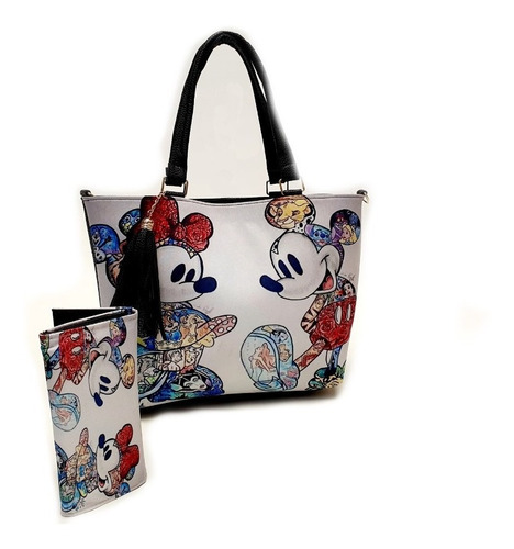 Combo Bolsa Mickey Collage Efecto Vintage + Cartera Mickey