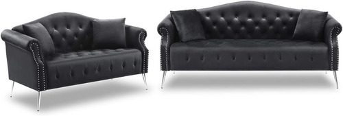 Juego De 2 Sofas Modernos Biplaza Color Negro Marca Homtique