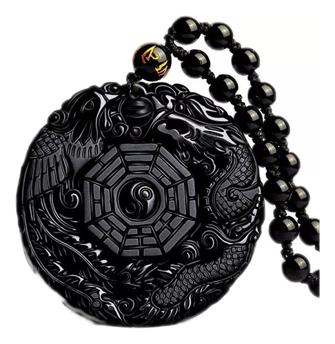 Collar De Obsidiana Negra Curativos Natural Dragón Fénix2pcs