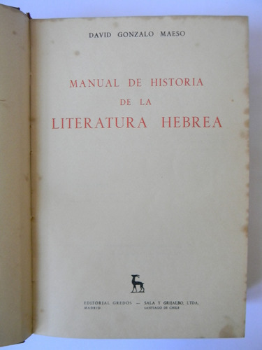 Manual Historia Literatura Hebrea 1960 Gredos David G. Maeso