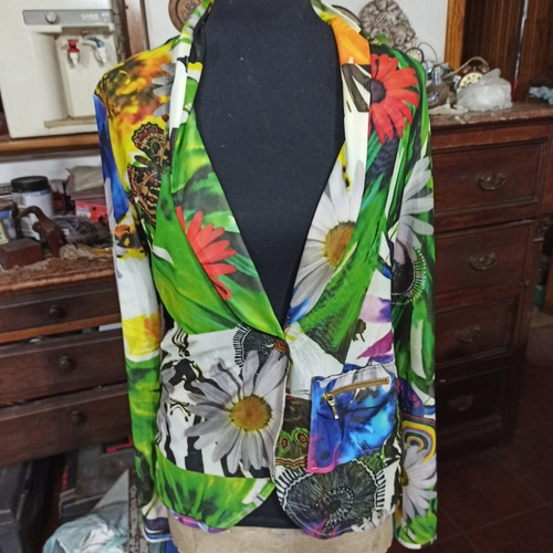 Blazer  Chaqueta Media Estacion Desigual 40  Colores Flores 