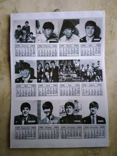 Lamina Calendario Del Año 1964 De Los Beatles