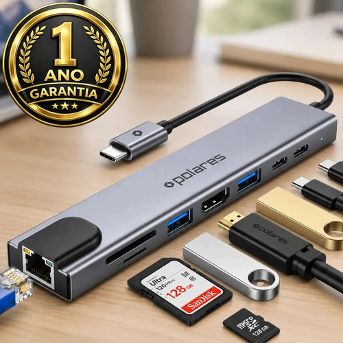 POLARES ZENULTRA Hub USB-C Polares 8 em 1 HDMI 4K RJ45 Ethernet USB 3.0 Cartão SD