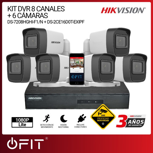 Imagen 2 de 10 de Camara Seguridad Kit Hikvision Dvr 8 Canales + 6 Bullet 1mpx