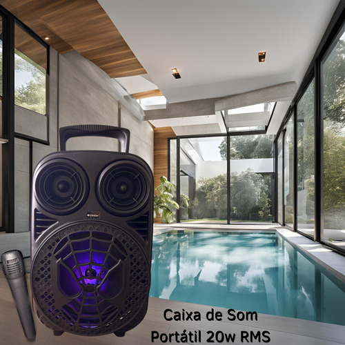 Caixa De Som Portatil Bluetooth Microfone Karaoke Com Led