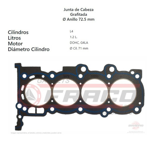 Empaque De Cabeza Hyundai Grand I10 2014 1.2 L Dohc 16v