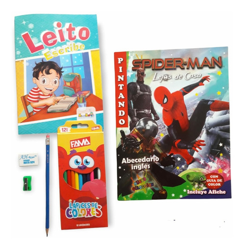 Kit Niños Libro Para Colorear + Cartilla + 12 Colores Arte