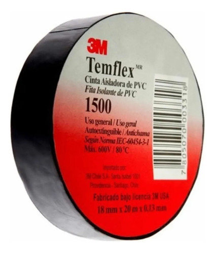 Cinte Temflex 1500 Negra 18mmx20mts- 3m
