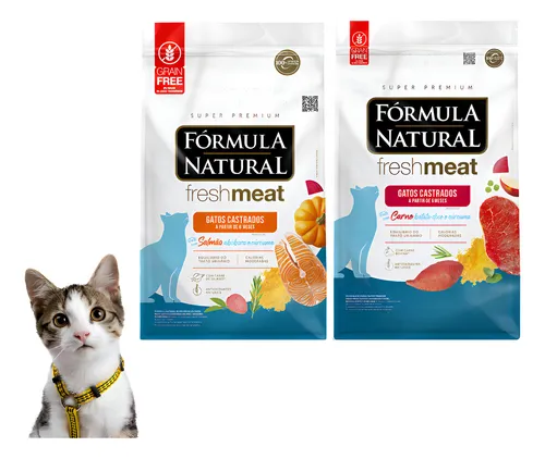 Kit Formula Natural Fresh Meat Gatos Castrado Carne E Salmão
