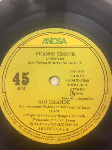 Franco Simone Disco Vinilo Lp Rio Grande Micsa Suelto