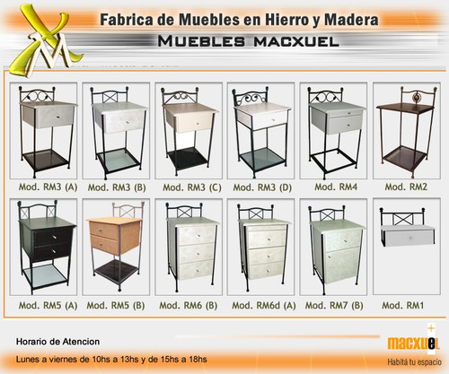 Imagen 4 de 4 de Mesa De Luz En Hierro Y Madera Vintage Con 1 Cajon + Estante