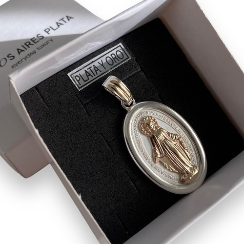Dije Medalla Plata 925 Oro 18k Virgen Milagrosa Joya Mujer 