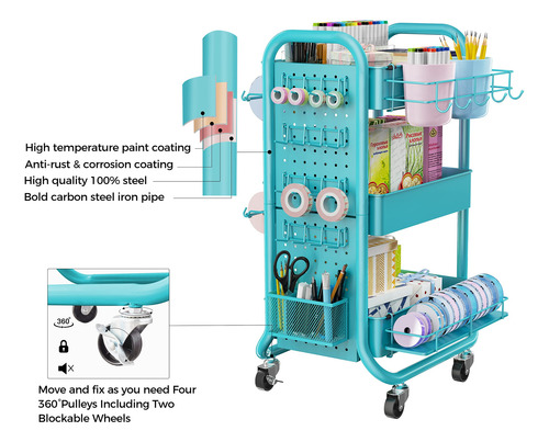 Carrito De Almacenamiento 3 Niveles Con Tablero Y Cestas Ver