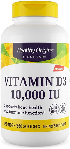 Healthy Origins Vitamina D3 10.000 Iu 360 Softgel Para 1 Año