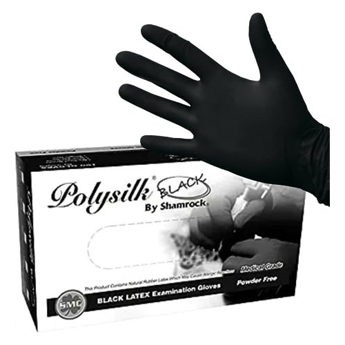 Guantes De Examen De Látex Shamrock 18011 - Negros Desechabl