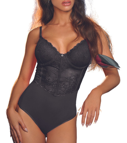 Body Con Aro Y Less Microfibra Y Puntilla Kaury 8181 N-f