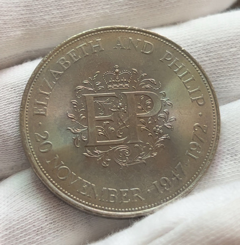 Moeda Oficial Inglaterra 1972 Bodas Prata Elizabeth E Philip