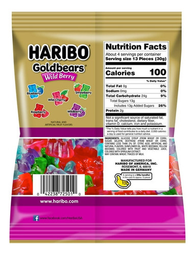 Gomitas Haribo Mix Sabor Wild Berries 113grs. 3pack
