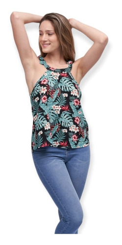 Imagen 1 de 1 de Blusa Cuello Lazo Poplin Estampado | Vov Jeans (02591)