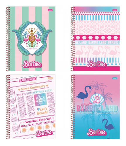 Kit Caderno Universitario 10 Materias Barbie 4 Capas 