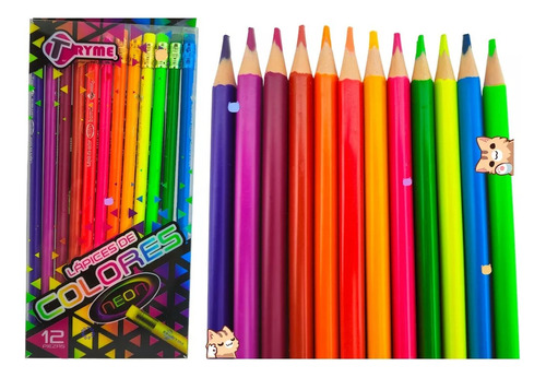 12 Lápices Tryme Colores Neón Borrables, Sin Madera