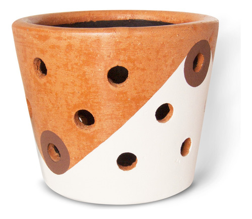 Maceta Grande Para Orquídeas Barro Natural, Blanco Ostión Y Café Orchid Grande