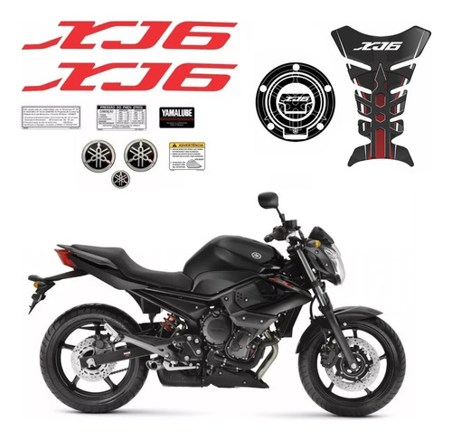 Kit Adesivos + Tankpad Bocal Para Yamaha Xj6 2011/2012 Cor Preto