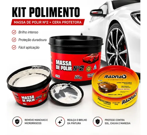 Kit Massa De Polir Nº2 Tira Risco + Cera Protetora Polimento Bordô