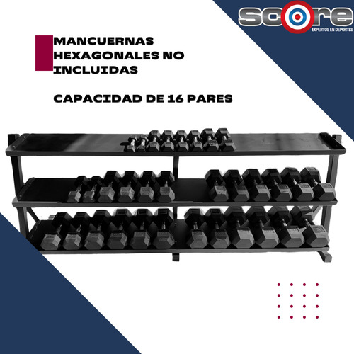 Porta Mancuernas 3 Niveles 16 Pares 5-80 Libras Gym Wod Pro