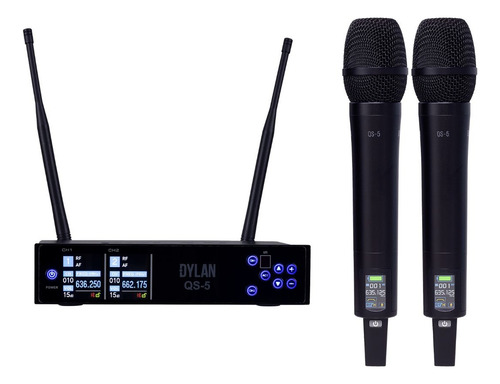 Microfone Duplo Dylan Qs-5 Cardioide Com Display Lcd
