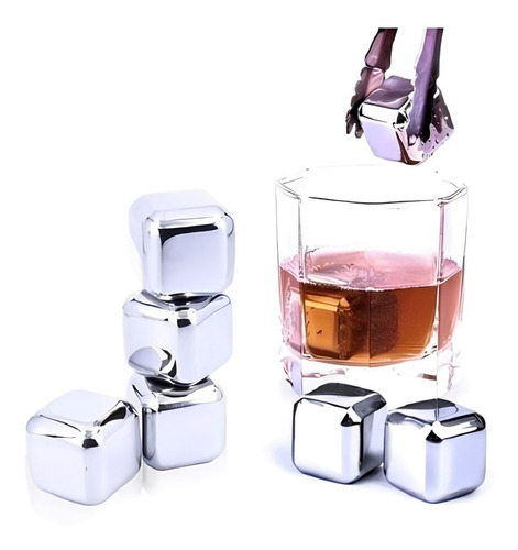 Gelo Cubo Não Derrete Inox Reutilizável C/ Pegador Whisky