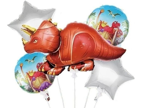 Kit Globos Métalicos Dinosaurio 5 Pzas