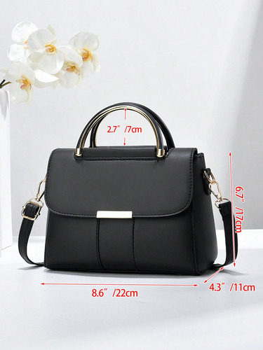 Bolso Rectangular Minimalista Con Solapa Y Asas Dobles