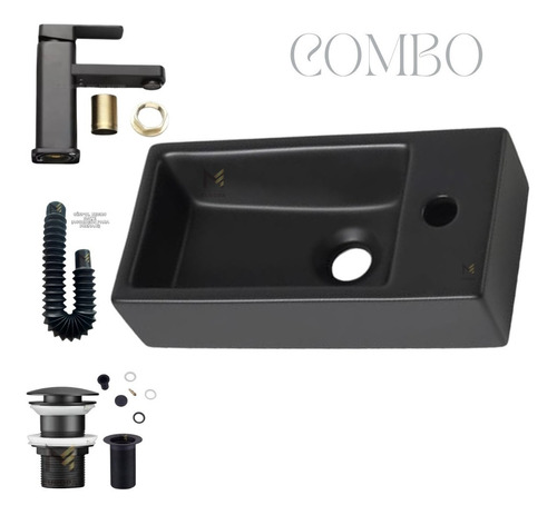 Lavabo Negro Mate Tarja Ovalin Bowl Baño Grifo Cespol Modern