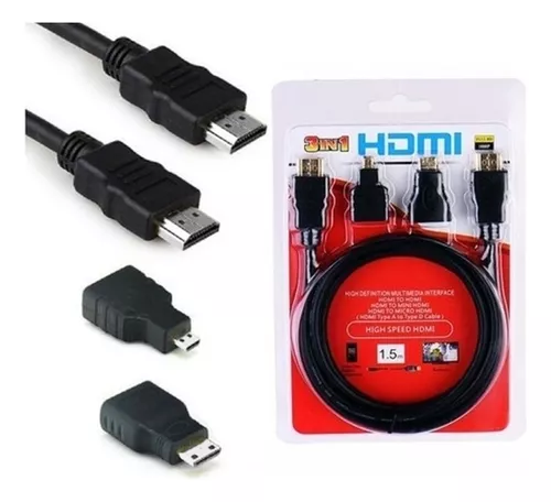 Set 3 En 1 Cable Hdmi 1.5 M Adaptadores Mini Y Micro T2926