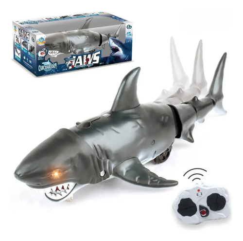 Tiburón Rc Spray Con Luces Sonido Camina En Tierra Negro