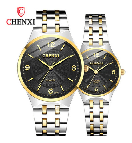 Relojes dobles Chenxi de acero inoxidable a prueba de agua, color de fondo, color plateado, dorado y negro