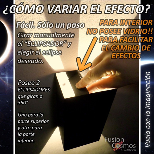 Imagen 4 de 10 de Aplique Pared Interior Luz Transformable En Más De 50 Efecto Luces Difusor Moderno Hierro Bidireccional Spot Apto Led
