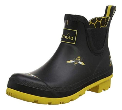 Joules New Women's Wellibob Short Rain Boot Black Metallic B