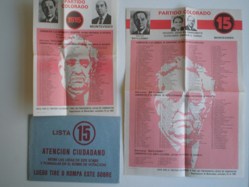 Elecciones 1984 Partido Colorado Sanguinetti Lista 15 Batlle
