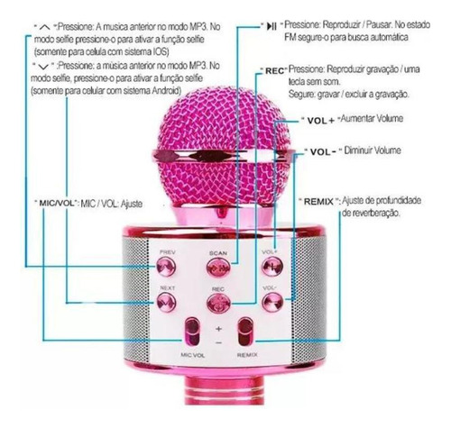 Microfone Sem Fio Bluetooth Karaokê Infantil Bluetooth