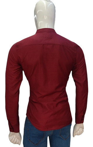 Imagen 4 de 5 de Camisa Caballero Corte Slimfit Cuello Mao Manga Larga Casual