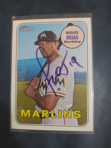 Baraja Topps Heritage Autografiada Por Miguel Rojas 