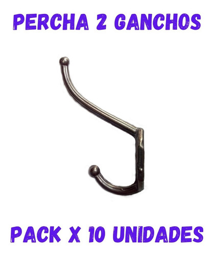 Imagen 2 de 9 de Perchas Percheros Gancho Aluminio Natural Para Pared 10u