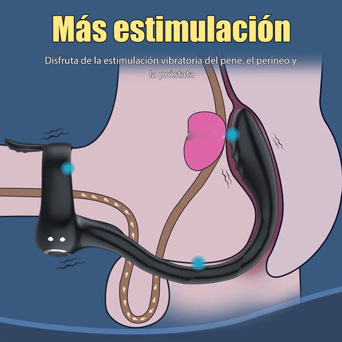App Control Anillo Pene 2 En 1 Plug Anal Clítoris Vibrador Color Negro